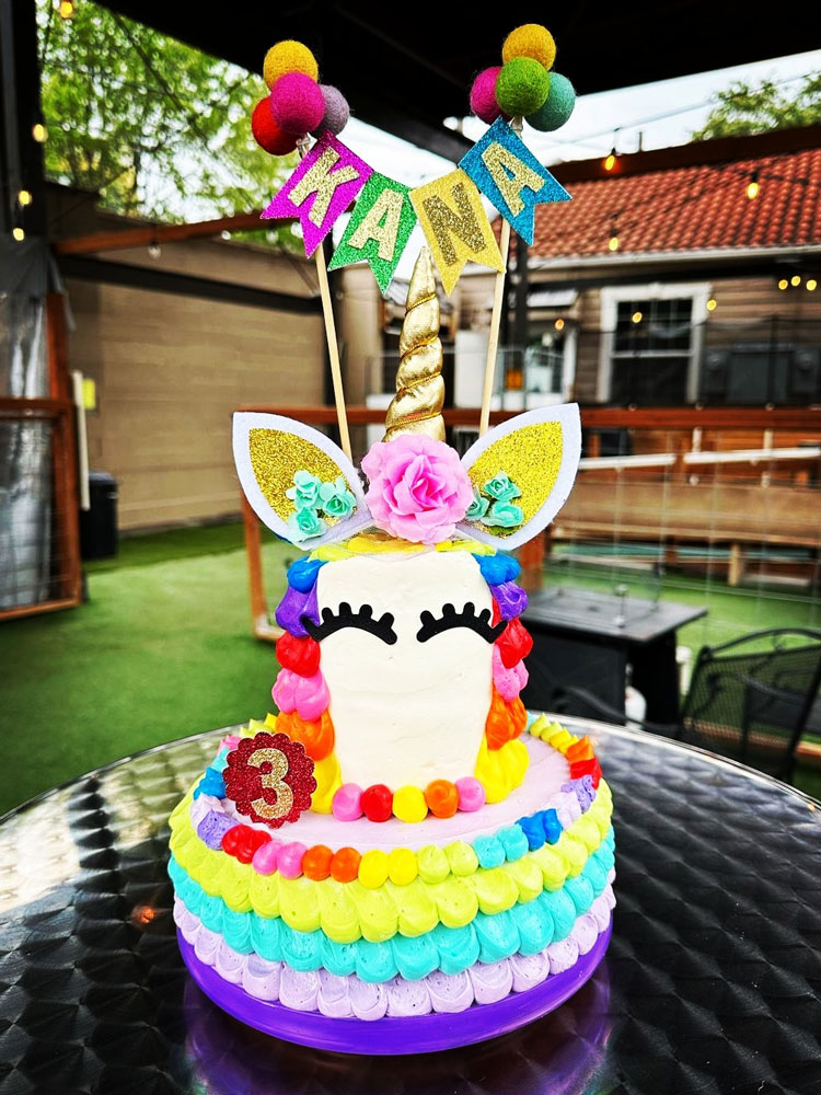 Unicorn Dog Cake with Rainbow Frosting